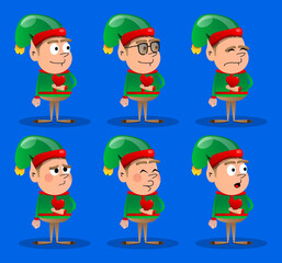 Christmas Elf holding red heart in his hand. Vector cartoon character illustration of Santa Claus's little worker, helper.