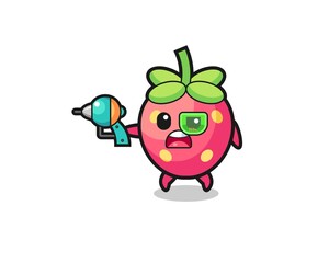 cute strawberry holding a future gun