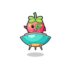strawberry cartoon riding a future spaceship