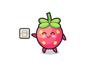 cartoon strawberry is turning off light