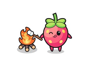 strawberry character is burning marshmallow