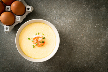 Steamed egg with shrimp and spring onions