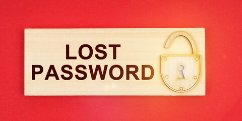 On a red background there is a small plaque on it with a lock and an inscription - Lost password