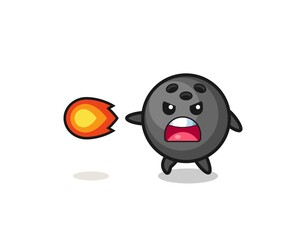 cute bowling mascot is shooting fire power