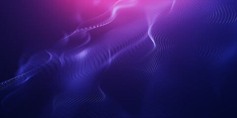 Abstract colorful digital particles wave with bokeh and light background, 3d render wave line dot background, line wave light glowing effect particular background.	
