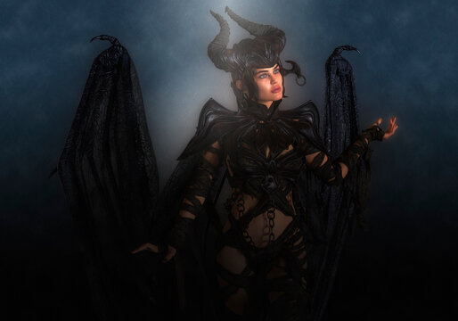 Black magic queen at night 3d illustration