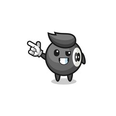 billiard mascot pointing top left