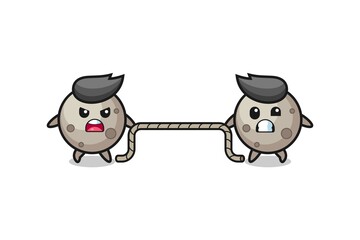 cute moon character is playing tug of war game