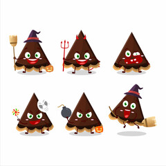 Halloween expression emoticons with cartoon character of slice of chocolate tart