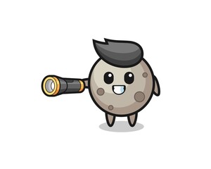 moon mascot holding flashlight