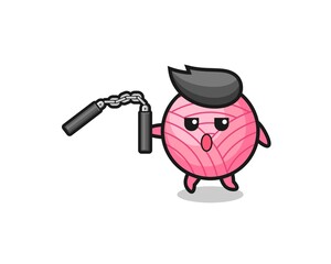 cartoon of yarn ball using nunchaku