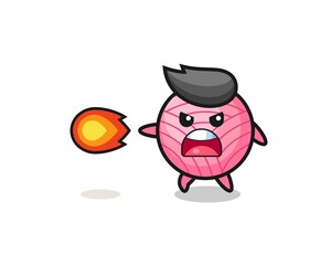 cute yarn ball mascot is shooting fire power