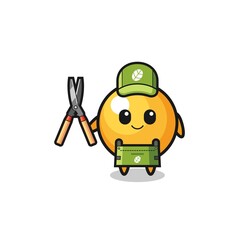cute ping pong as gardener mascot