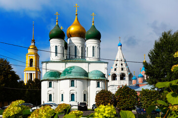 Fototapeta na wymiar View of the vintage Assumption Cathedral on a summer day, located on the Cathedral Square of the Kremlin in the small town of .Kolomna, Russia