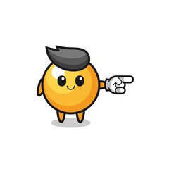 ping pong mascot with pointing right gesture