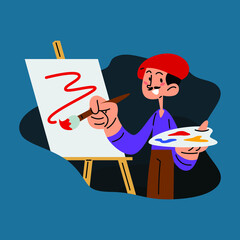 Painter character doing paint work flat vector illustration