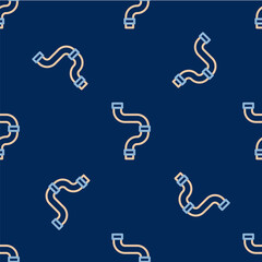 Line Industry metallic pipe icon isolated seamless pattern on blue background. Plumbing pipeline parts of different shapes. Vector