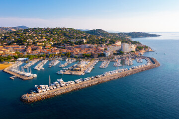 Aerial view of the small seaside town of Sainte-Maxime, located in the south-east of France on the Cote d'Azur