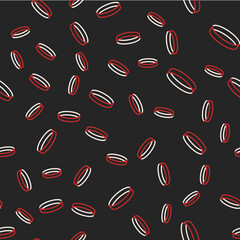 Line Wedding ring icon isolated seamless pattern on black background. Bride and groom jewelry sign. Marriage symbol. Diamond ring. Vector