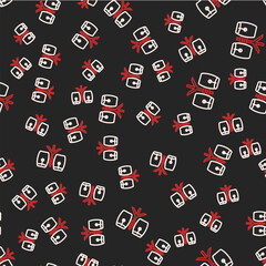 Line Conga drums icon isolated seamless pattern on black background. Musical instrument. Vector