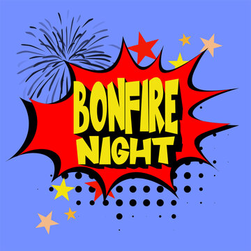 Bonfire Night Comic lettering Vector cartoon illustration in retro pop art style on halftone background