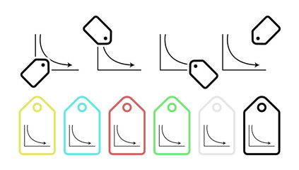 Lowering arrow chart line vector icon in tag set illustration for ui and ux, website or mobile application