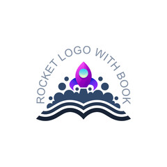 Rocket logo and book design education, flat style