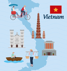vietnam landmark and people - obrazy, fototapety, plakaty