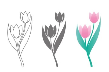 Vector line art set of tulips, spring flowers. Tulip flower. Tulip illustration.