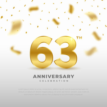 63th anniversary celebration with gold glitter color and white background. Vector design for celebrations, invitation cards and greeting cards.