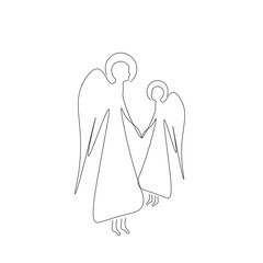 Christmas angels line drawing vector illustration