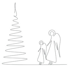 Christmas tree and angels vector illustration