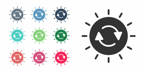 Black Solar energy panel icon isolated on white background. Sun with lightning symbol. Set icons colorful. Vector