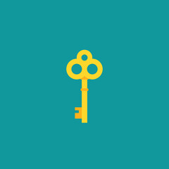Golden vintage key icon. Mystery, clue and magic symbol. Unlock, hint, tint and secret concept.