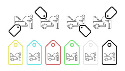 Maintenance, automotive service vector icon in tag set illustration for ui and ux, website or mobile application