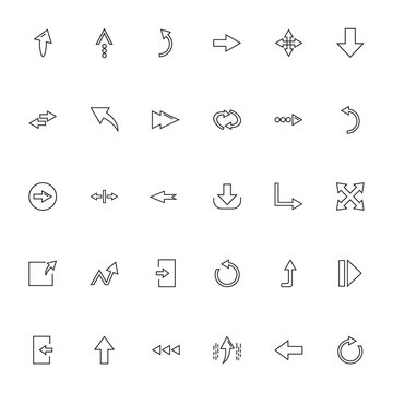 Interface, sign and internet concept. Arrows line icon set icluding arrows in different directions