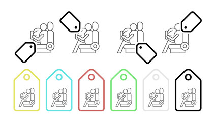 Airbag, car vector icon in tag set illustration for ui and ux, website or mobile application