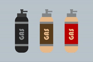 Oxygen Gas cylinder bottles vector illustration.  Fuel gas container symbol design 