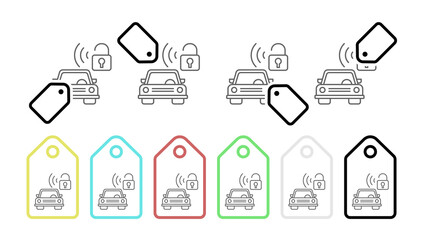 Car, safety, lock vector icon in tag set illustration for ui and ux, website or mobile application