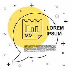Black line Document with graph chart icon isolated on white background. Report text file icon. Accounting sign. Audit, analysis, planning. Random dynamic shapes. Vector