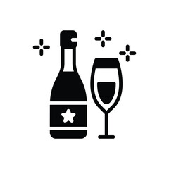 Black solid icon for champagne
