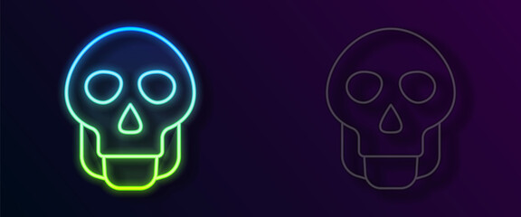 Glowing neon line Skull icon isolated on black background. Happy Halloween party. Vector