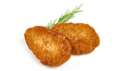 Fried cutlets in bread crumbs, Isolated on white background.