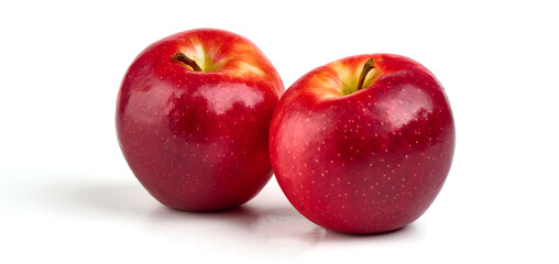 Shiny Red ripe apples, isolated on white background. Fresh raw organic fruits.