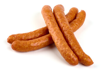 Dried sausages, isolated on white background. High resolution image.