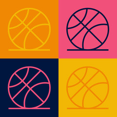Pop art line Basketball ball icon isolated on color background. Sport symbol. Vector