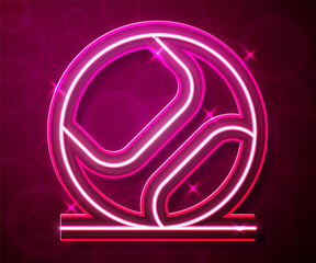 Glowing neon line Baseball ball icon isolated on red background. Vector
