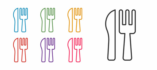 Set line Crossed knife and fork icon isolated on white background. Cutlery symbol. Set icons colorful. Vector