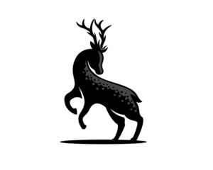 abstract jump stand deer elk black silhouette logo template illustration