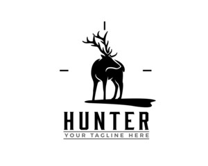 black silhouette deer elk hunting logo template illustration